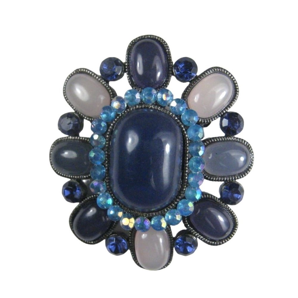 Plastic Cabochon Brooch Pin Jewelry Gunmetal Gray Vintage STYLE 2 inch Pendant